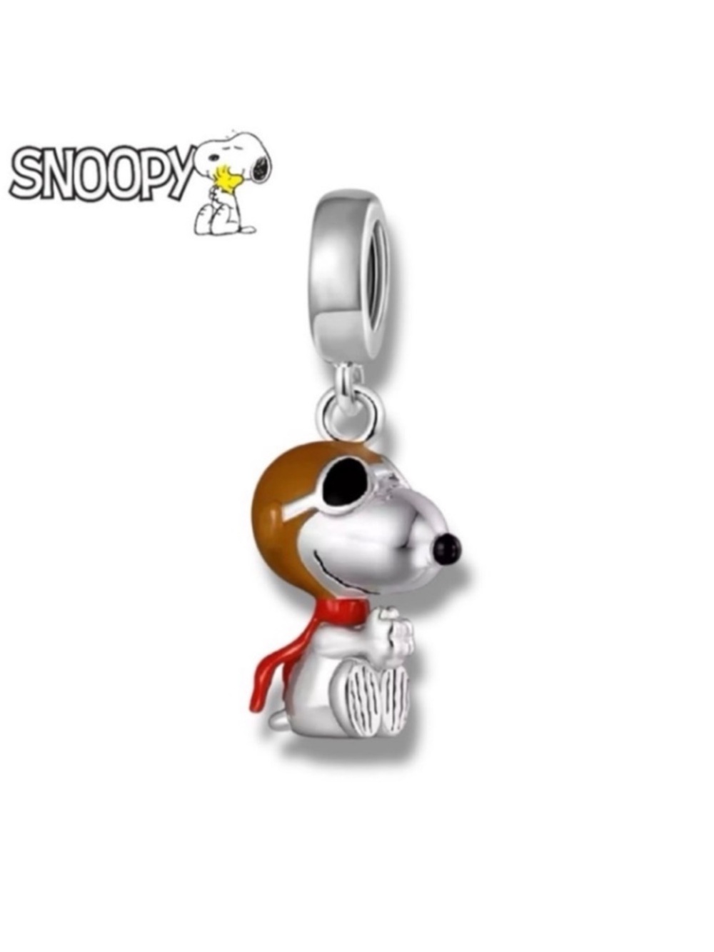 Peanuts Snoopy Pilot Charm Bracelet Dangle in Silver, Brown, Red, Black
